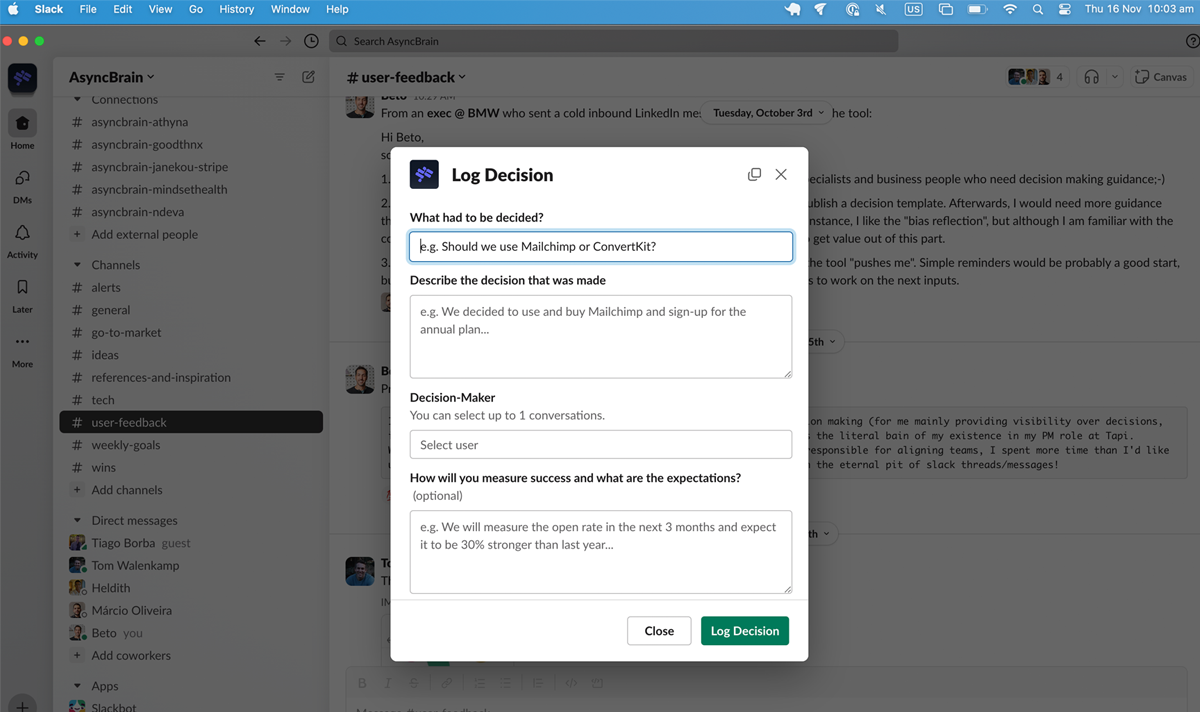 Log Decisions in Slack